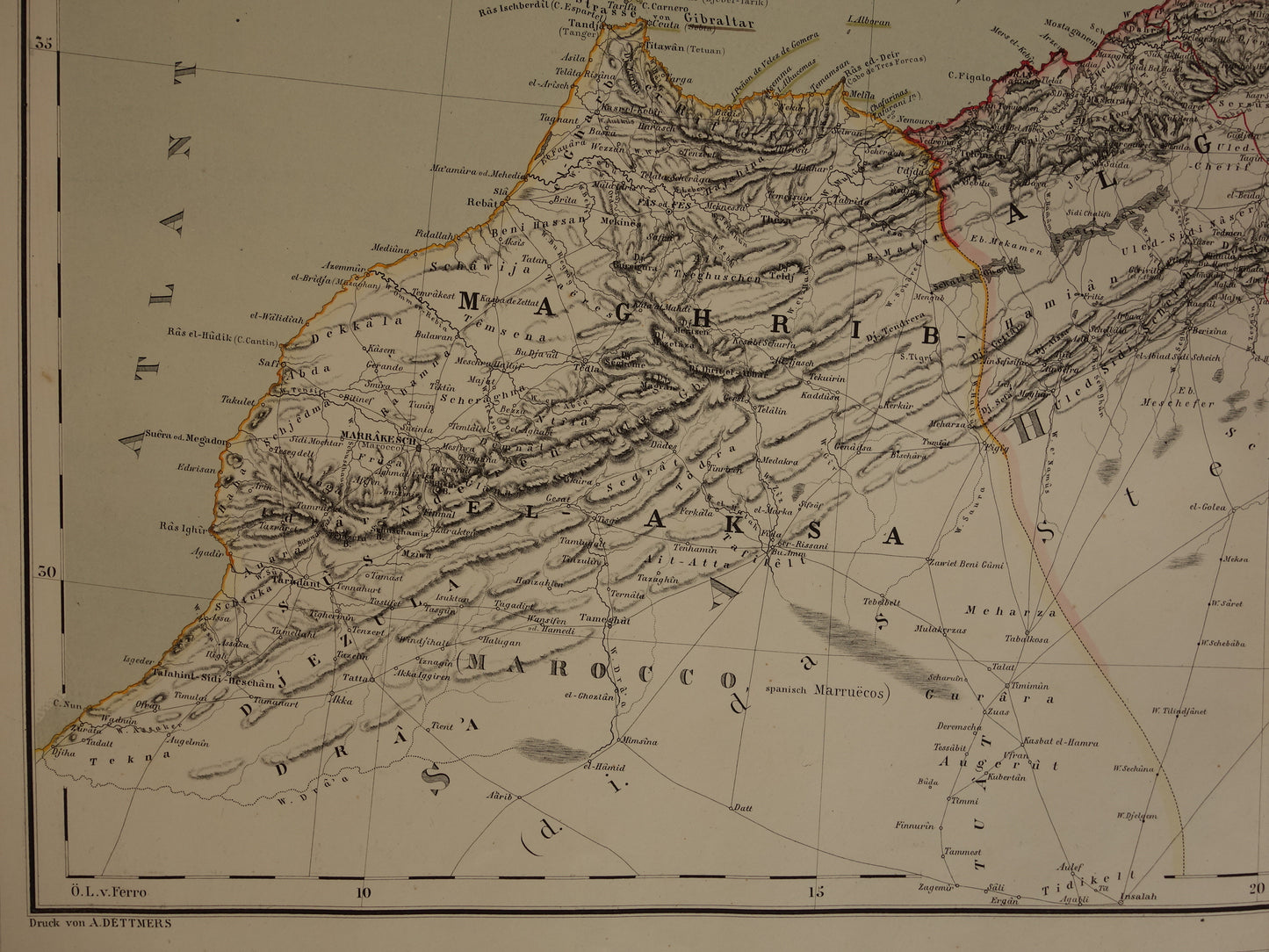 Alte Karte des westlichen Mittelmeers, originale antike Karte von Marokko, Tunesien, Algerien, Spanien und Korsika mit Datumsangabe, große historische Karten