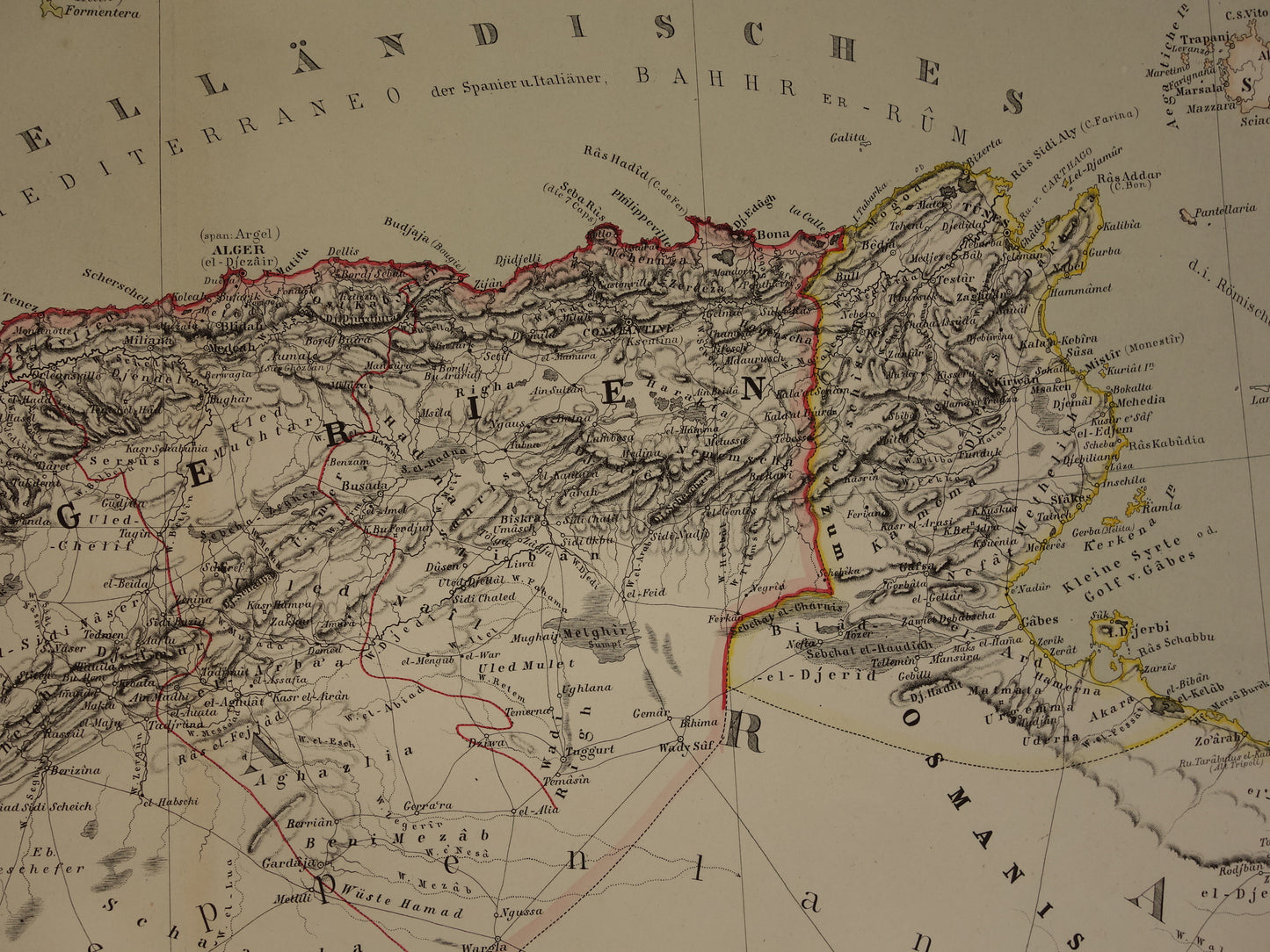 Alte Karte des westlichen Mittelmeers, originale antike Karte von Marokko, Tunesien, Algerien, Spanien und Korsika mit Datumsangabe, große historische Karten