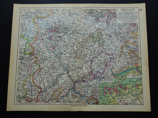 DUITSLAND oude landkaart van Rhijnland 1928 originele vintage Duitse kaart Ruhrgebied Keulen Essen Dortmund Kassel