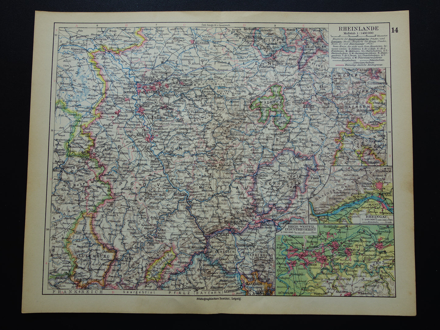 GERMANY old map of Rhineland 1928 original vintage German map Ruhr area Cologne Essen Dortmund Kassel