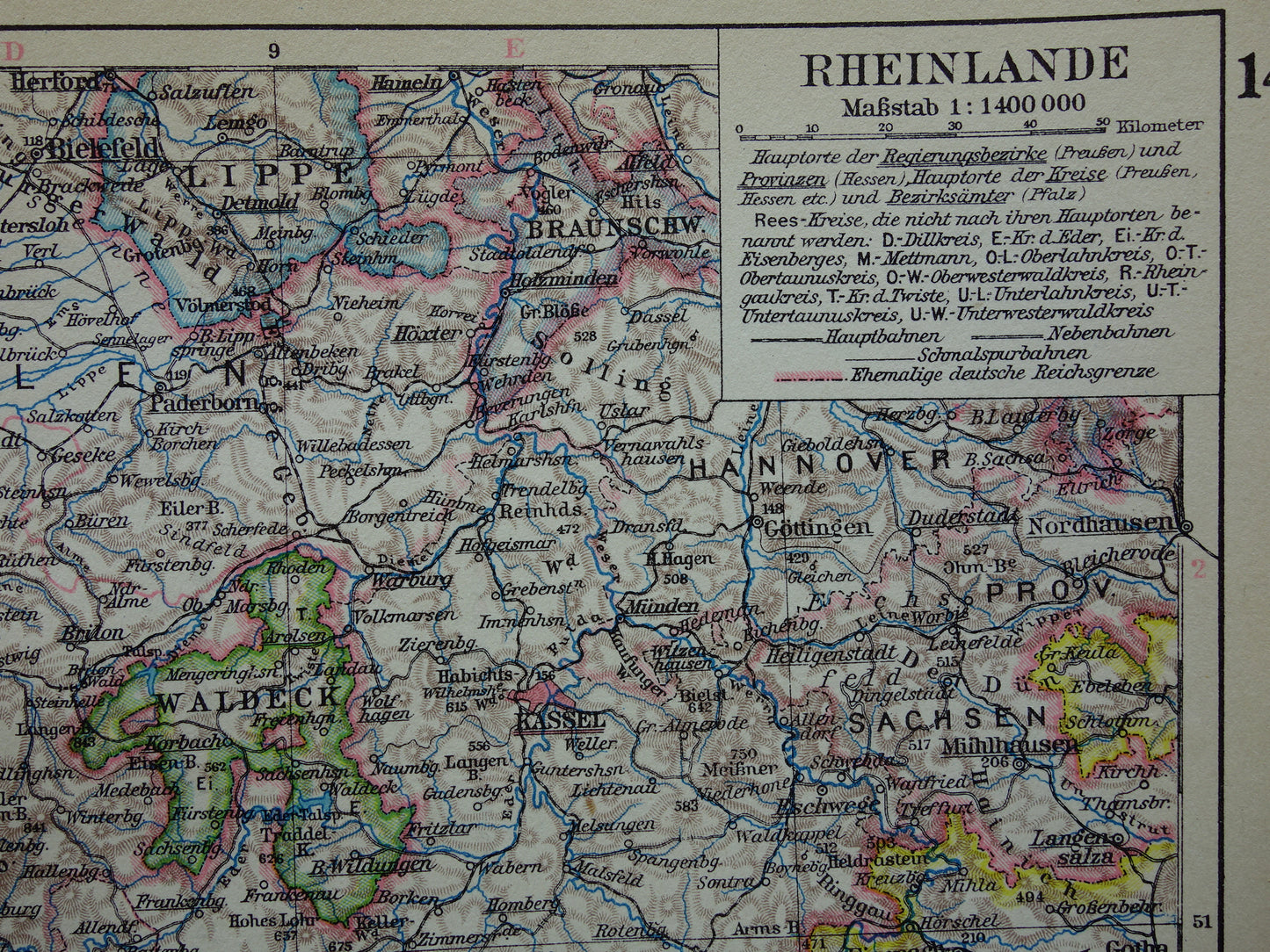 GERMANY old map of Rhineland 1928 original vintage German map Ruhr area Cologne Essen Dortmund Kassel