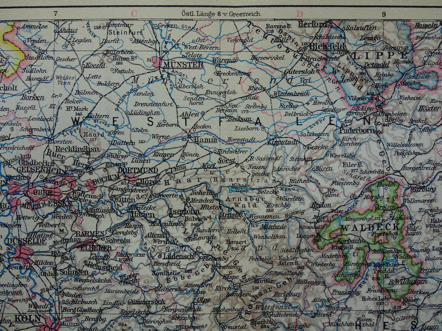 GERMANY old map of Rhineland 1928 original vintage German map Ruhr area Cologne Essen Dortmund Kassel