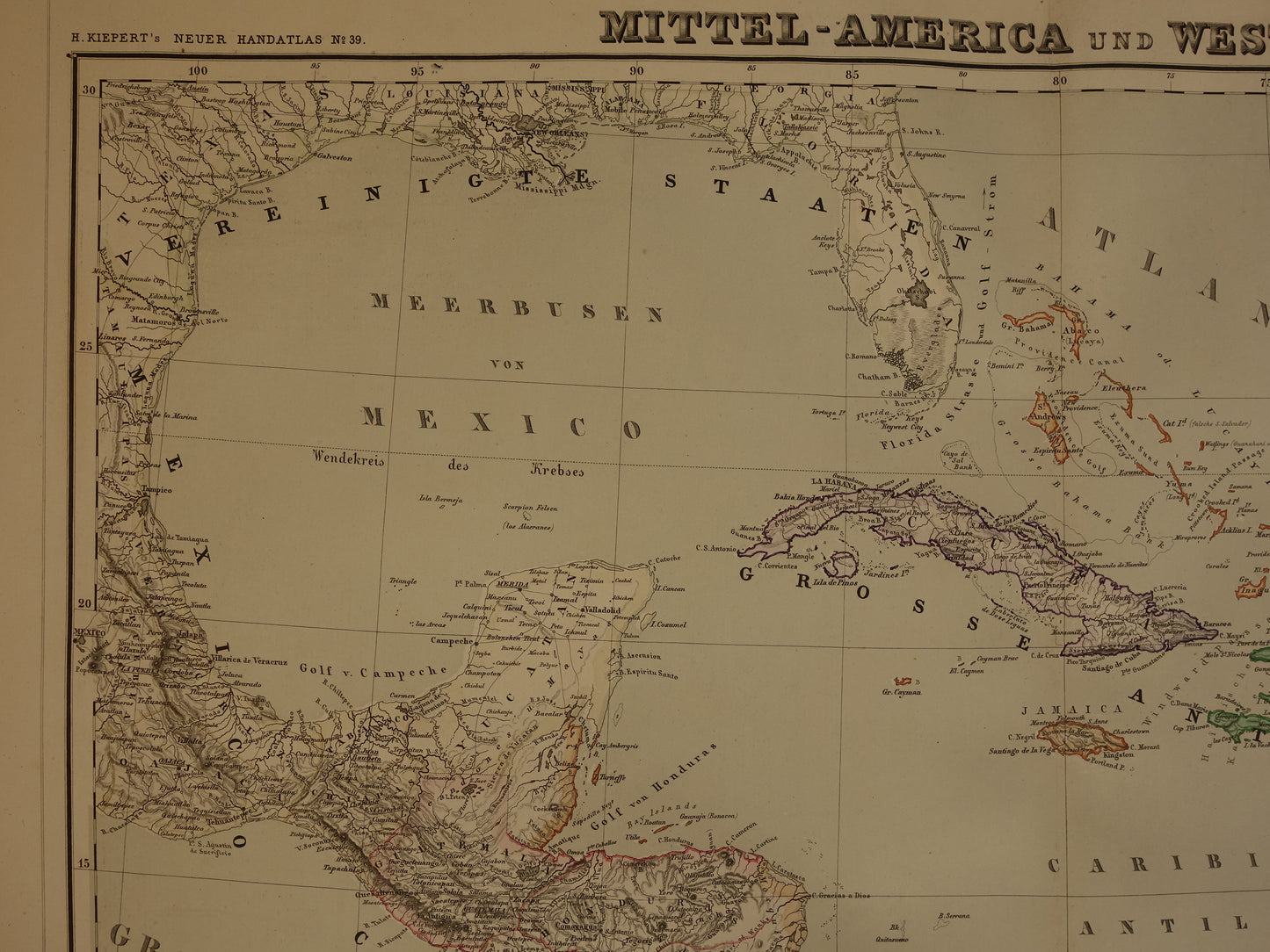 old map of Caribbean and Central America in 1857 original antique map Caribbean Antilles Cuba Nicaragua vintage maps