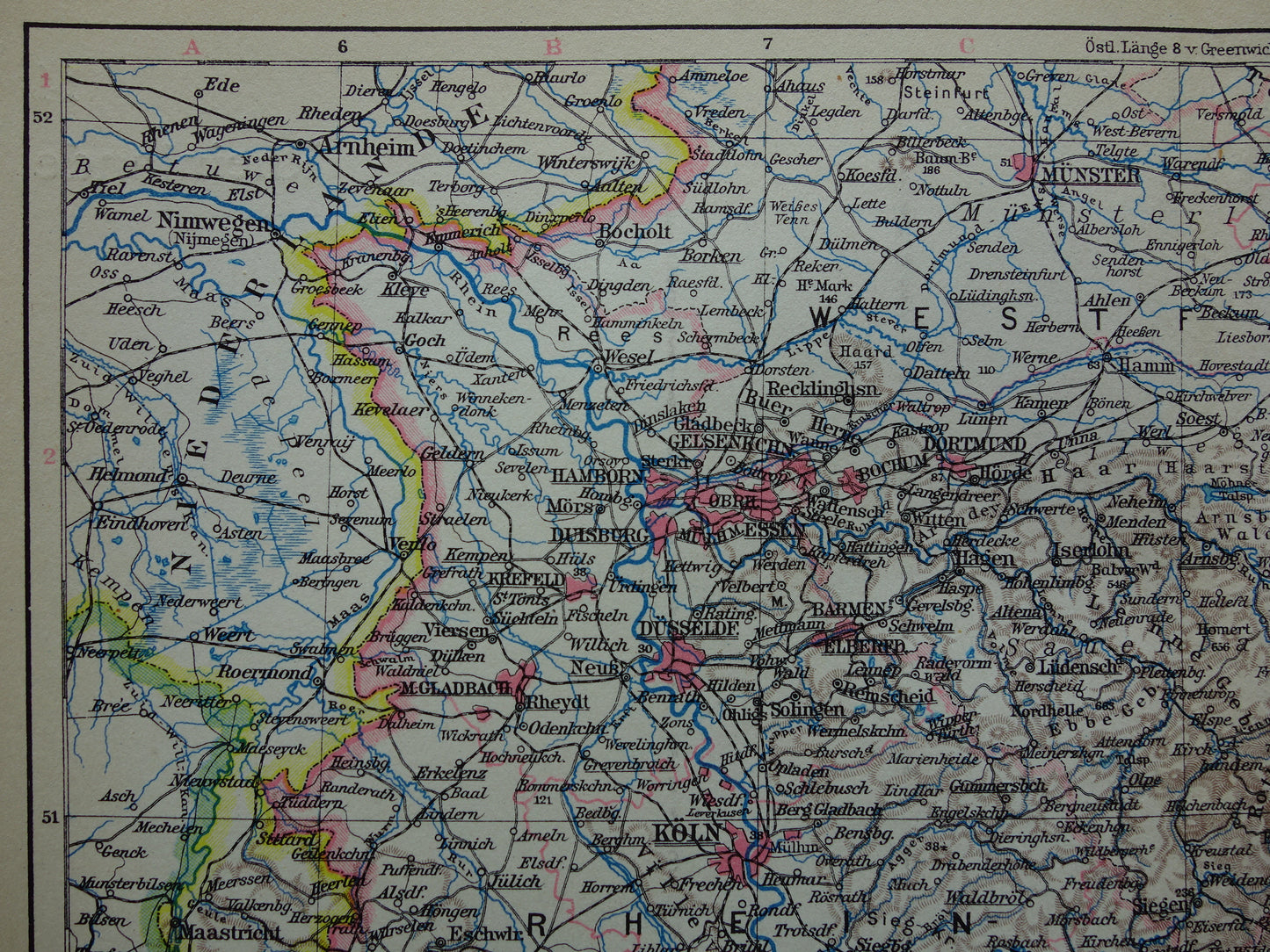 GERMANY old map of Rhineland 1928 original vintage German map Ruhr area Cologne Essen Dortmund Kassel