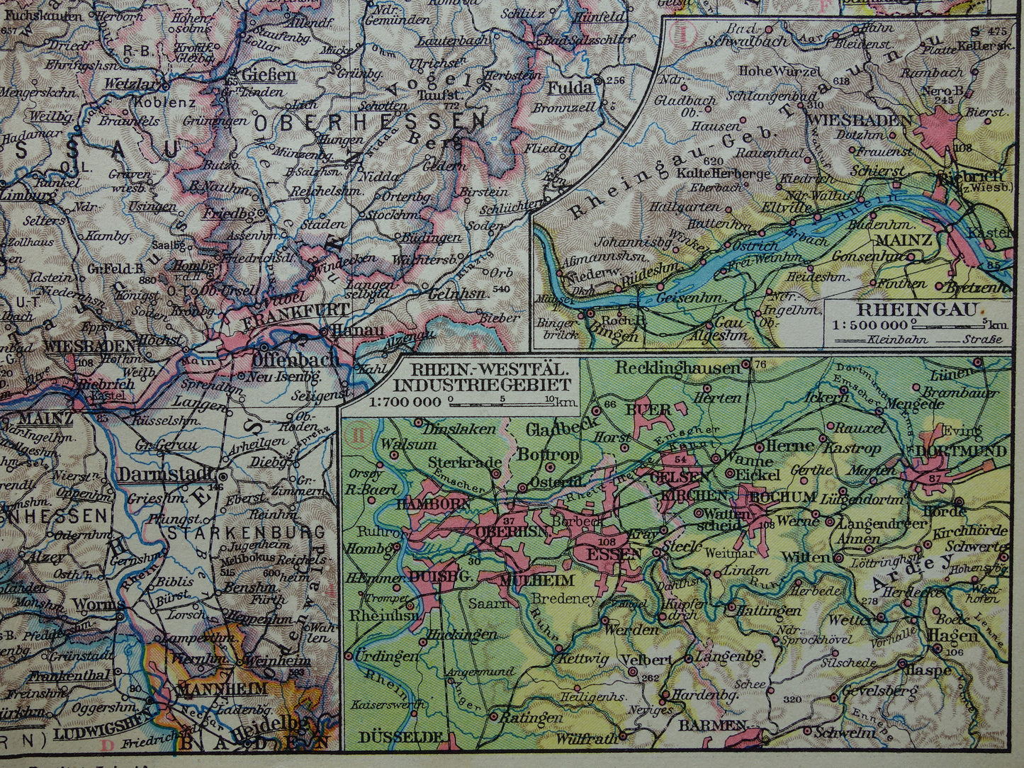 GERMANY old map of Rhineland 1928 original vintage German map Ruhr area Cologne Essen Dortmund Kassel