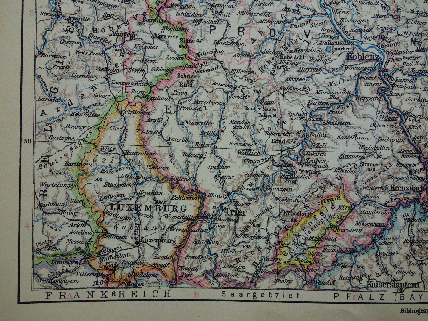 GERMANY old map of Rhineland 1928 original vintage German map Ruhr area Cologne Essen Dortmund Kassel