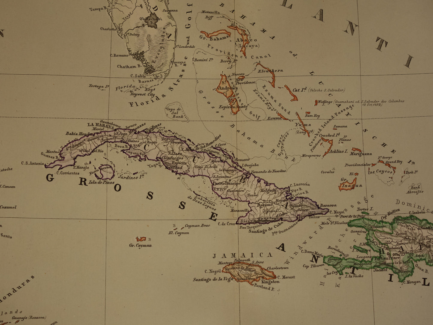 old map of Caribbean and Central America in 1857 original antique map Caribbean Antilles Cuba Nicaragua vintage maps