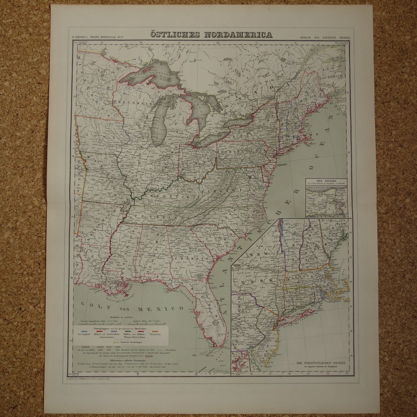 Verenigde Staten Oostkust oude kaart van VS in 1856 originele antieke landkaart Amerika vintage poster
