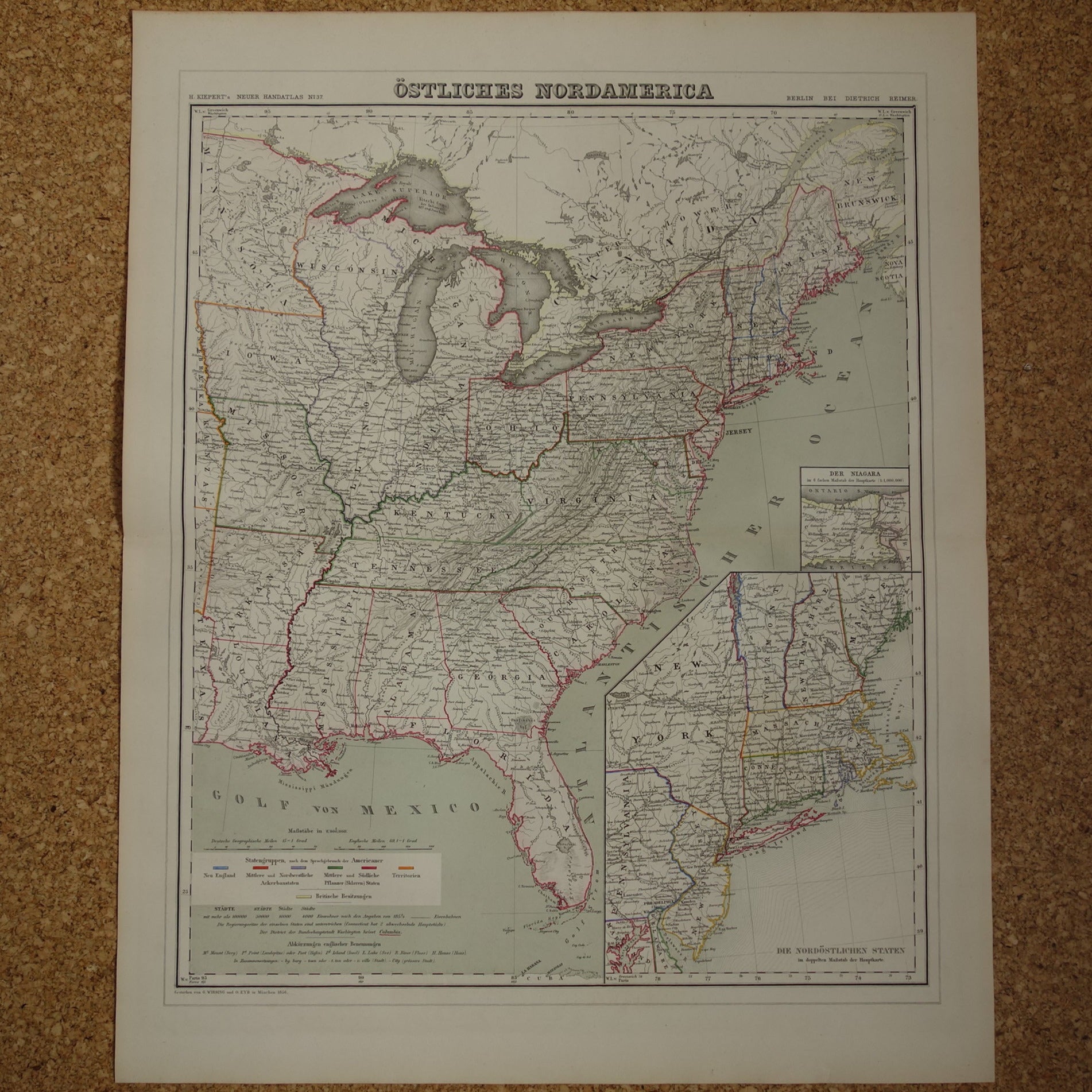 Verenigde Staten Oostkust oude kaart van VS in 1856 originele antieke landkaart Amerika vintage poster