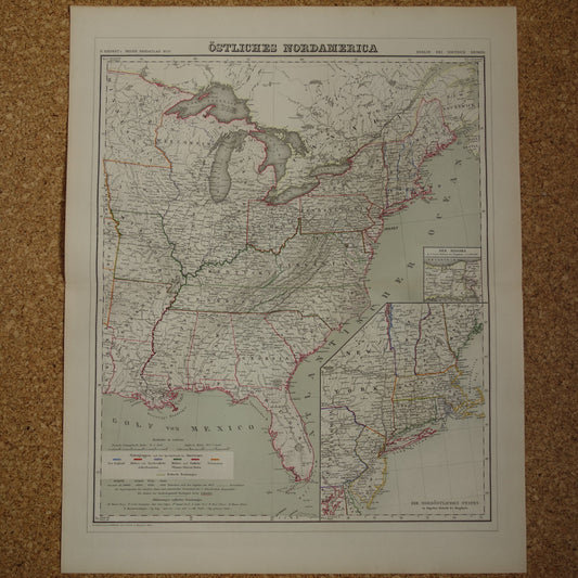 Verenigde Staten Oostkust oude kaart van VS in 1856 originele antieke landkaart Amerika vintage poster