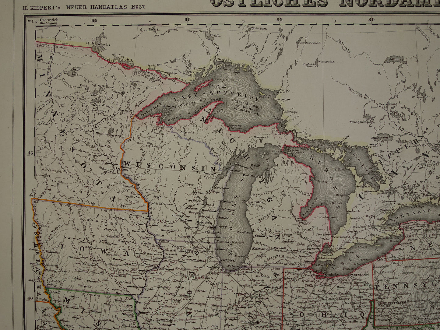 United States East Coast old map of USA in 1856 original antique map America vintage poster