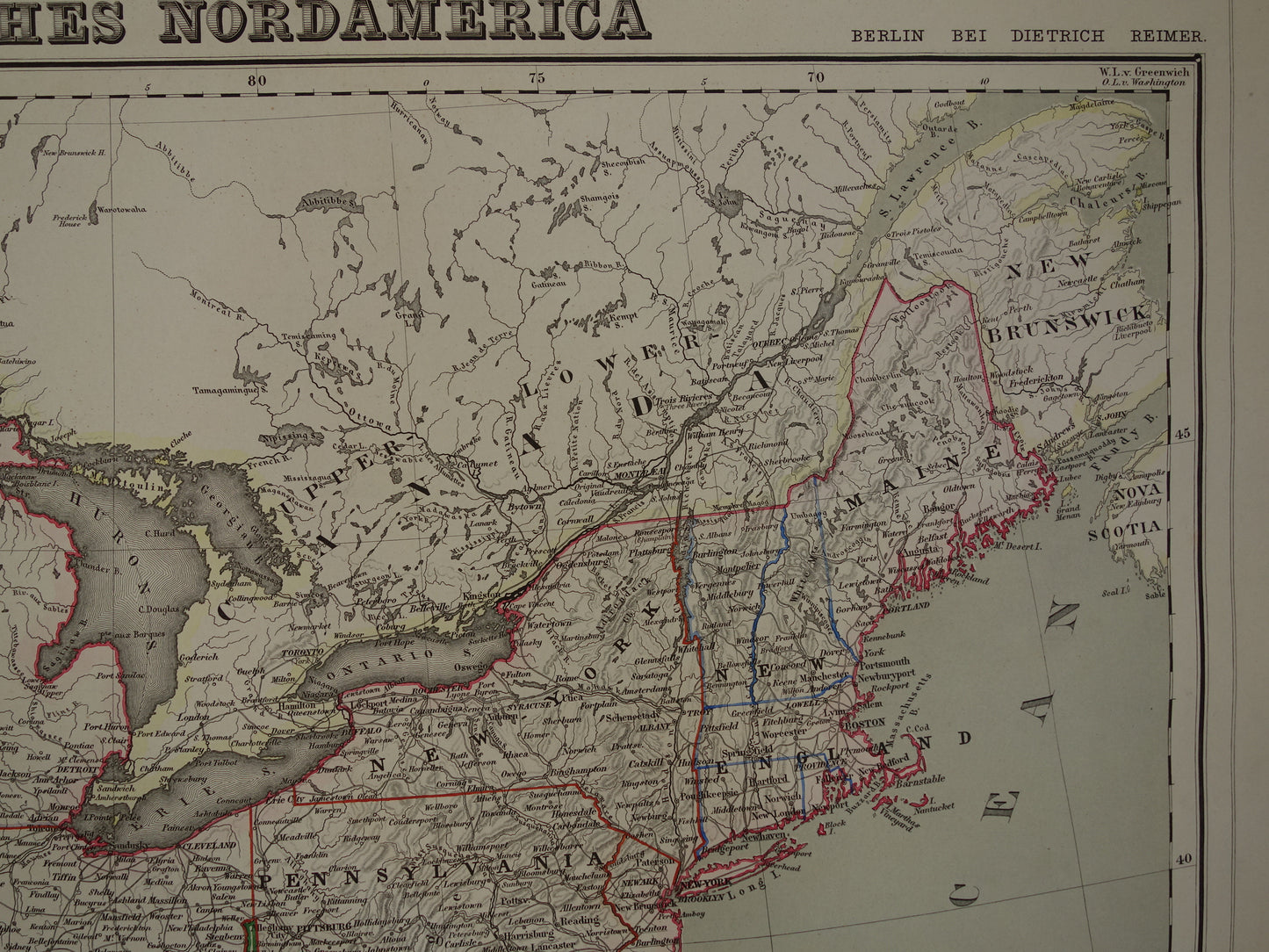 United States East Coast old map of USA in 1856 original antique map America vintage poster