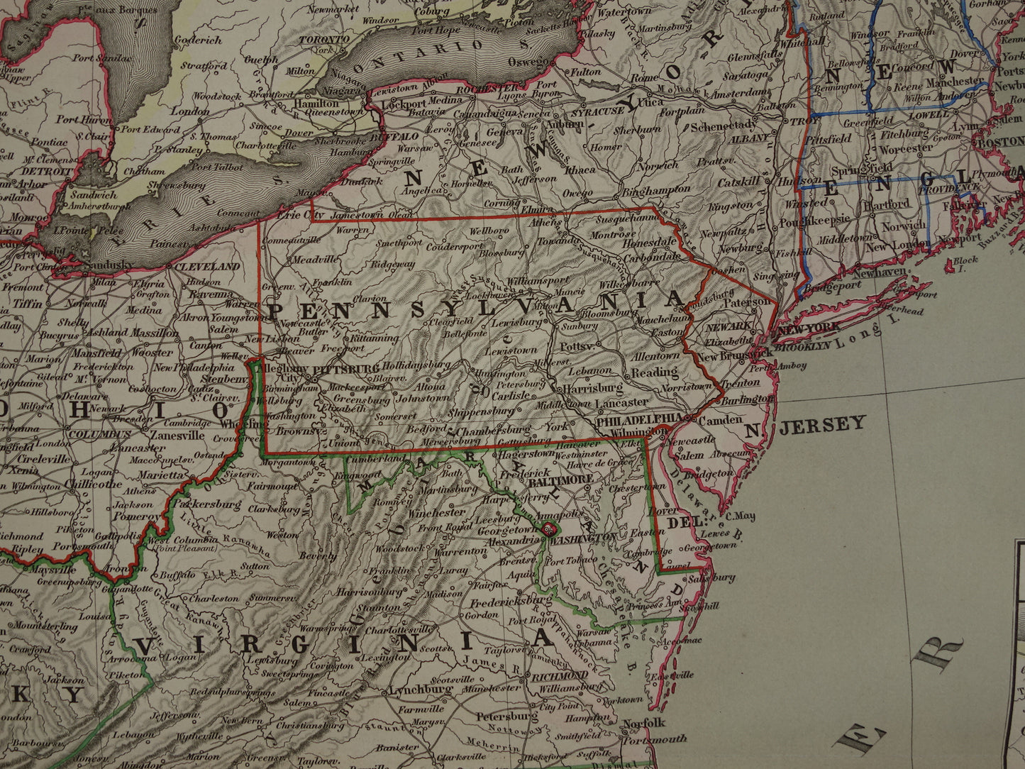 United States East Coast old map of USA in 1856 original antique map America vintage poster