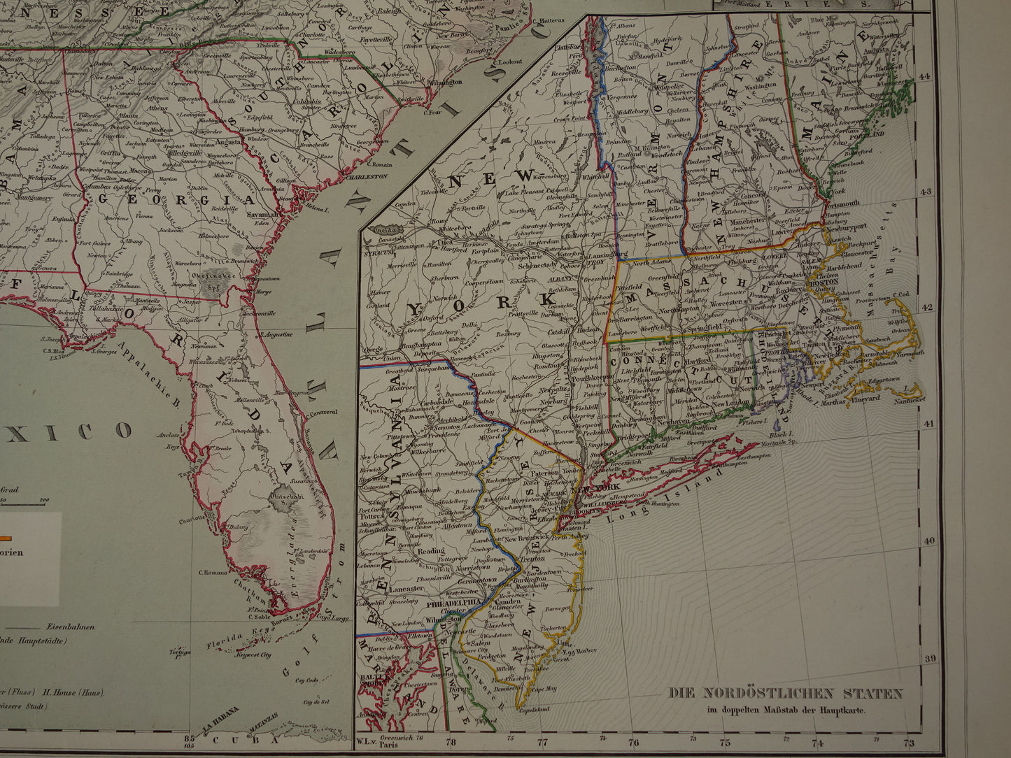 United States East Coast old map of USA in 1856 original antique map America vintage poster