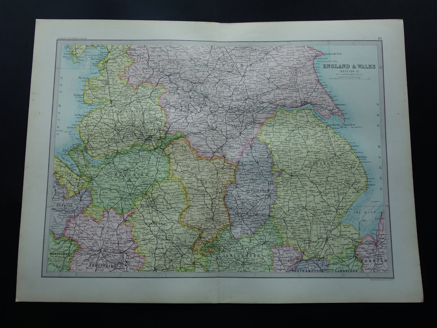ENGLAND Old map of Lincoln York Lancashire 1890 original old antique English map