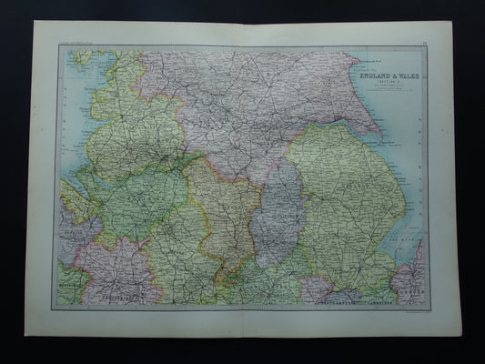 ENGELAND Oude kaart van Lincoln York Lancashire 1890 originele oude antieke Engelse landkaart