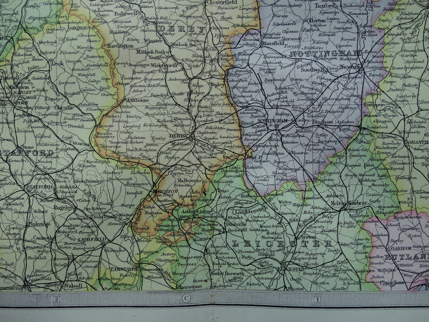 ENGLAND Old map of Lincoln York Lancashire 1890 original old antique English map