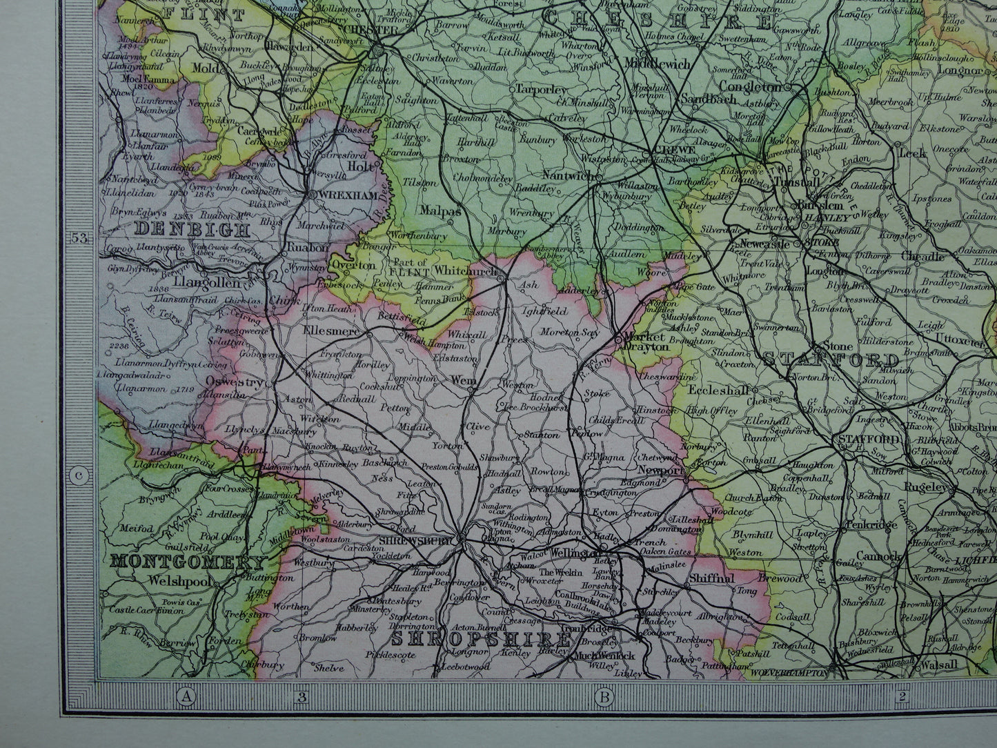 ENGLAND Old map of Lincoln York Lancashire 1890 original old antique English map
