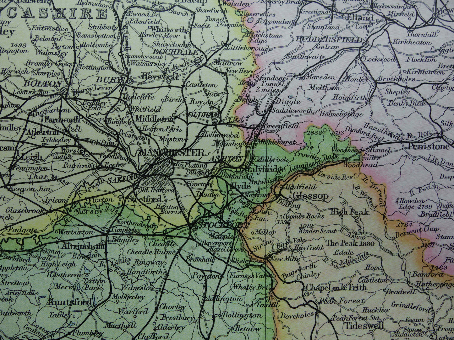 ENGLAND Old map of Lincoln York Lancashire 1890 original old antique English map