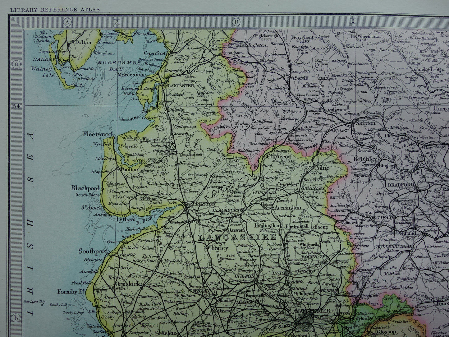 ENGLAND Old map of Lincoln York Lancashire 1890 original old antique English map