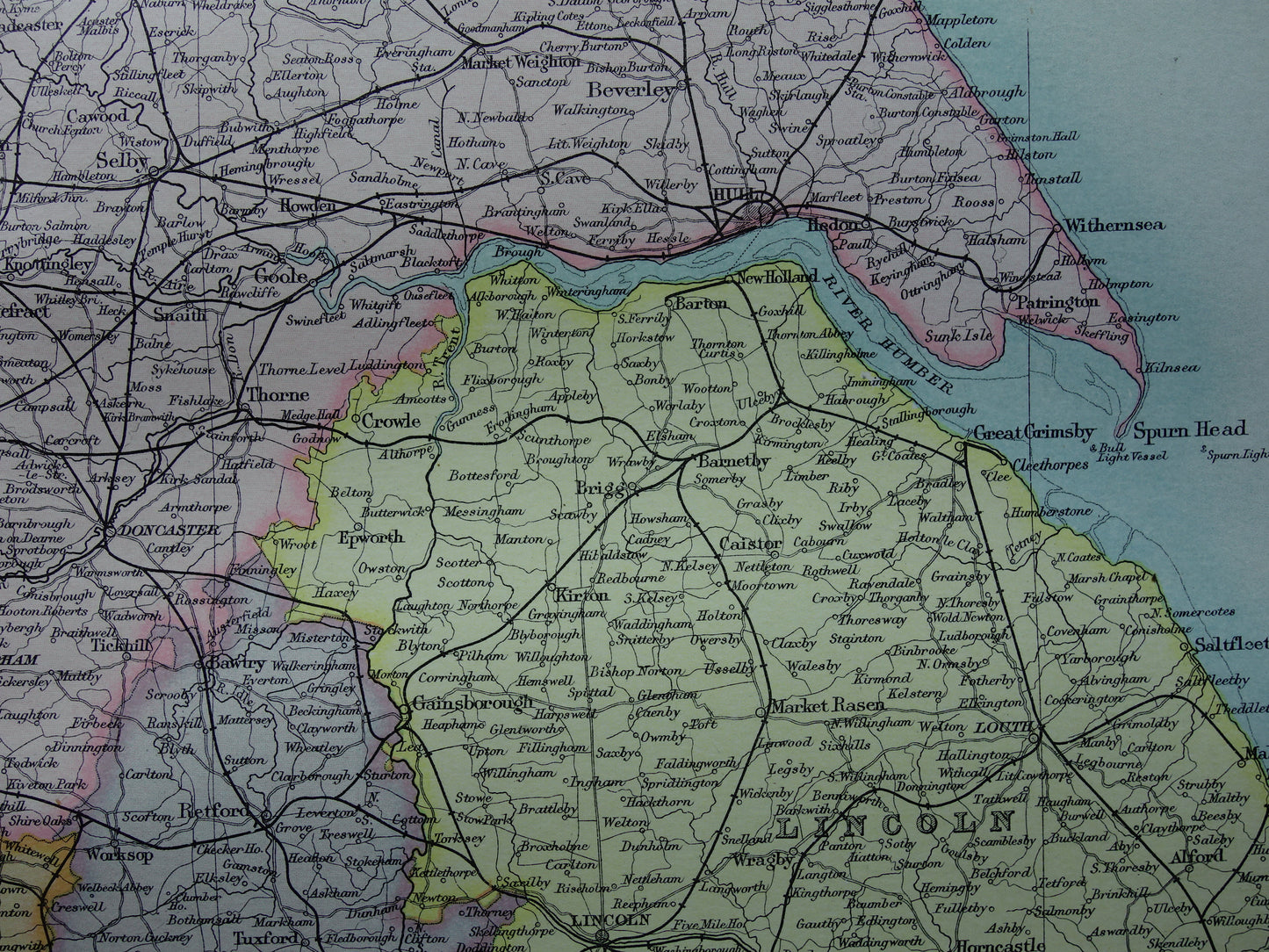 ENGLAND Old map of Lincoln York Lancashire 1890 original old antique English map