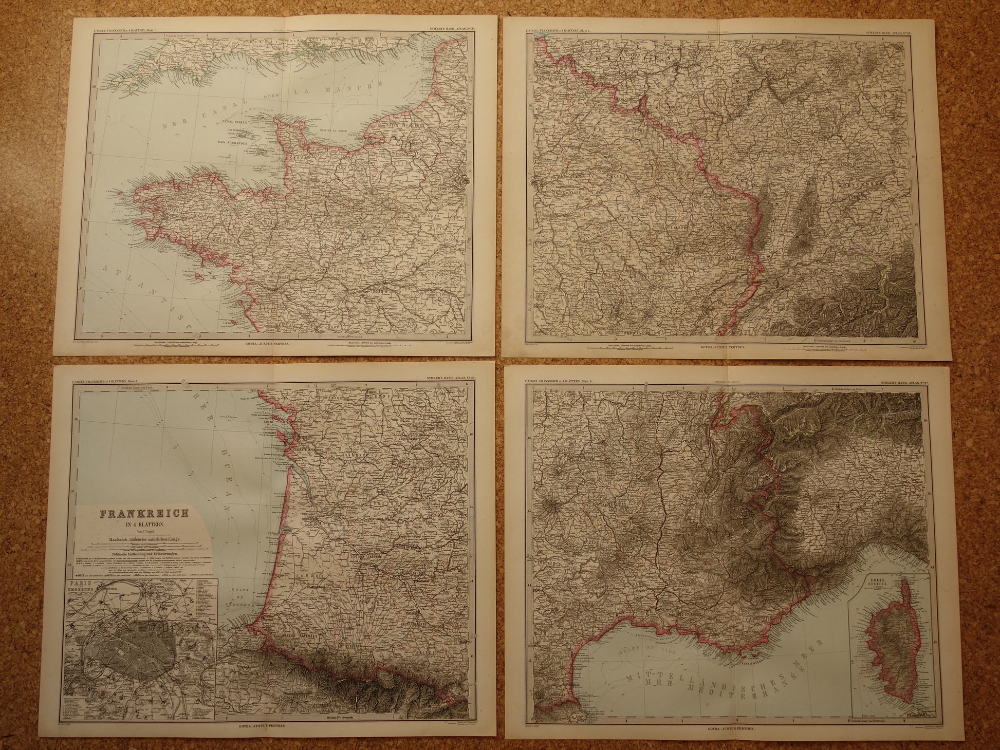 Grote oude landkaart van Frankrijk 1886 originele antieke kaart 74 x 92 cm met jaartal vintage landkaarten