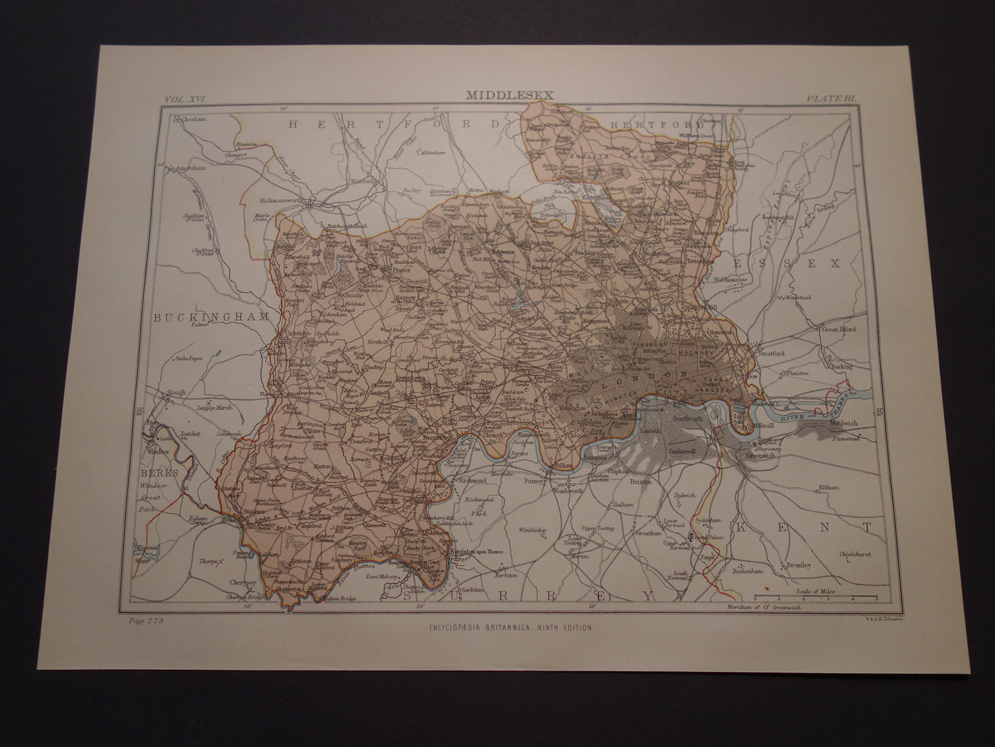 LONDEN antieke kaart van Middlesex Engeland uit 1883 originele vintage historische kaarten Londen en omgeving