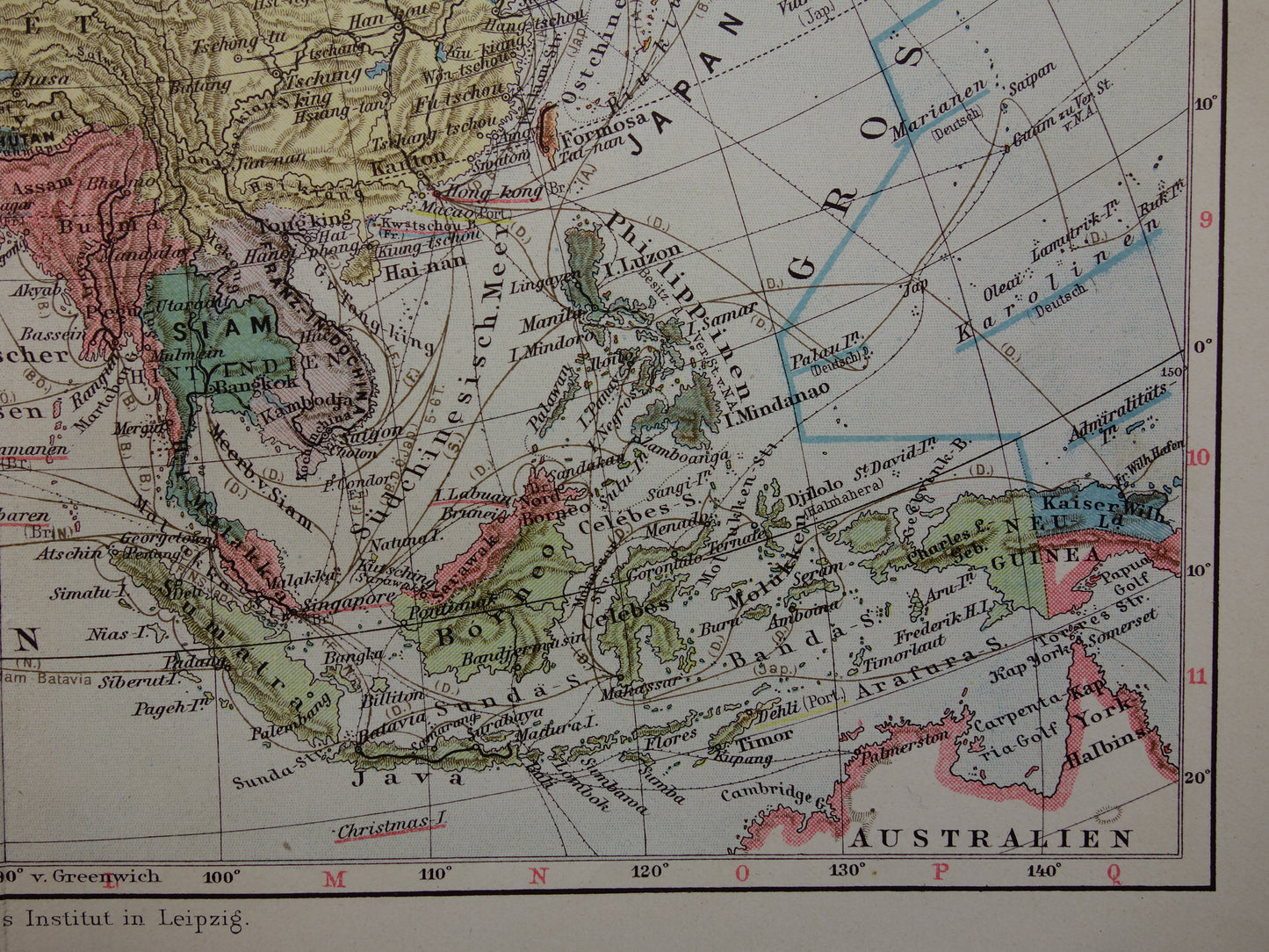 ASIA old map of continent Asia from 1913 original antique map