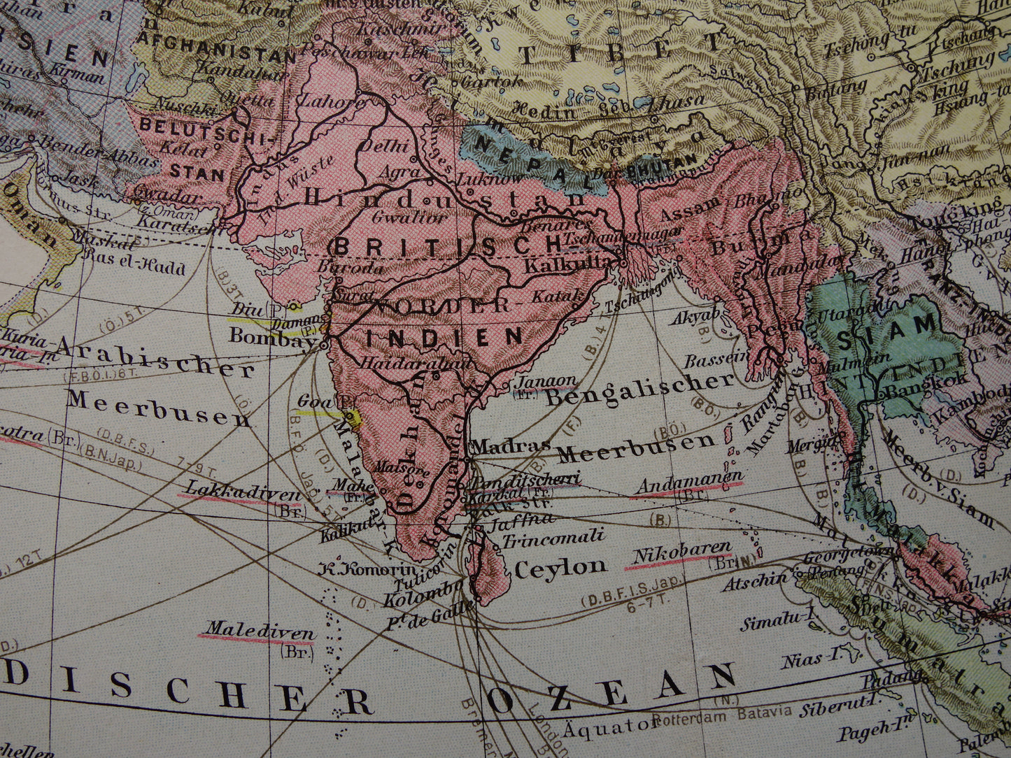 ASIA old map of continent Asia from 1913 original antique map