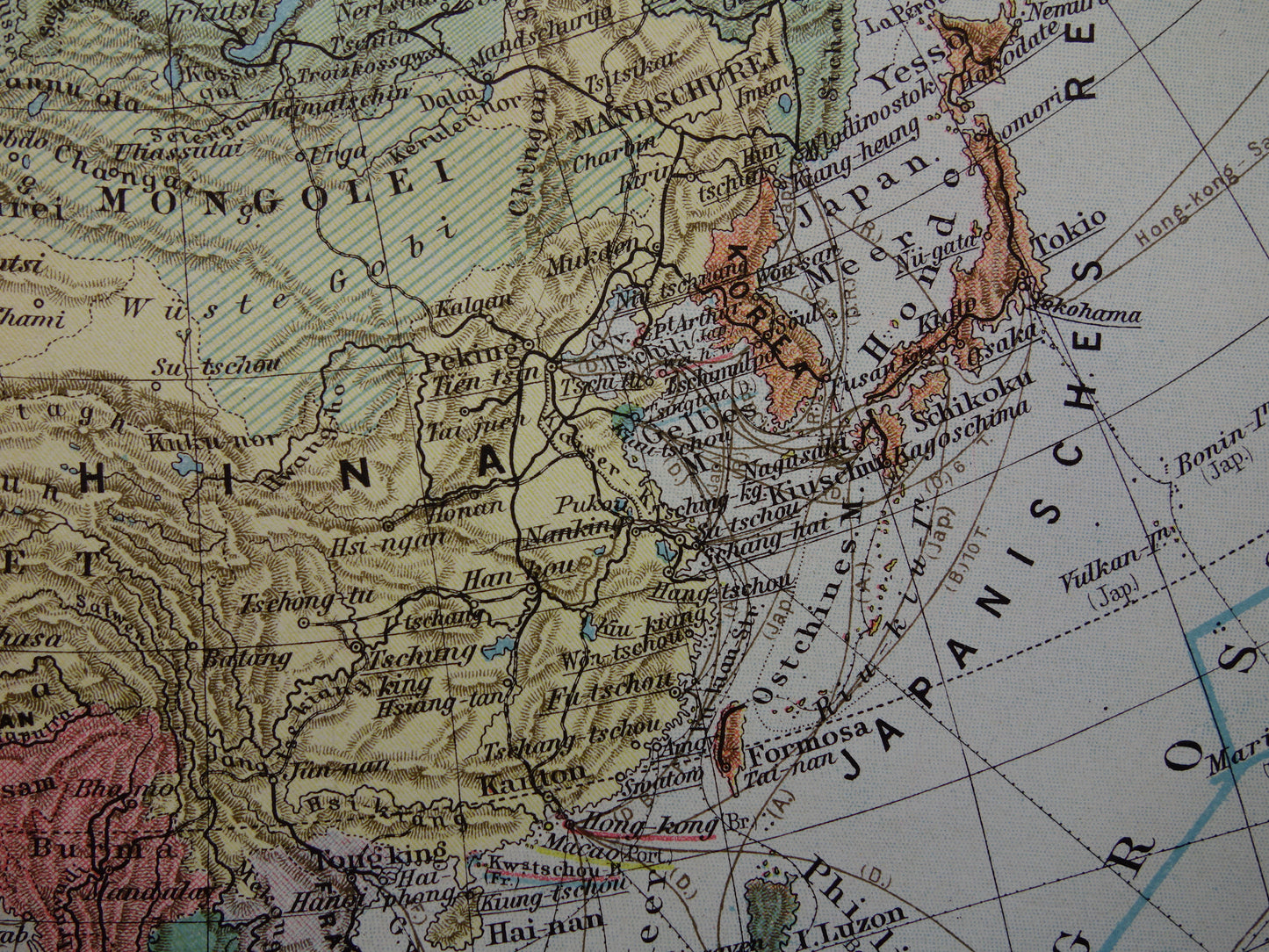 ASIA old map of continent Asia from 1913 original antique map