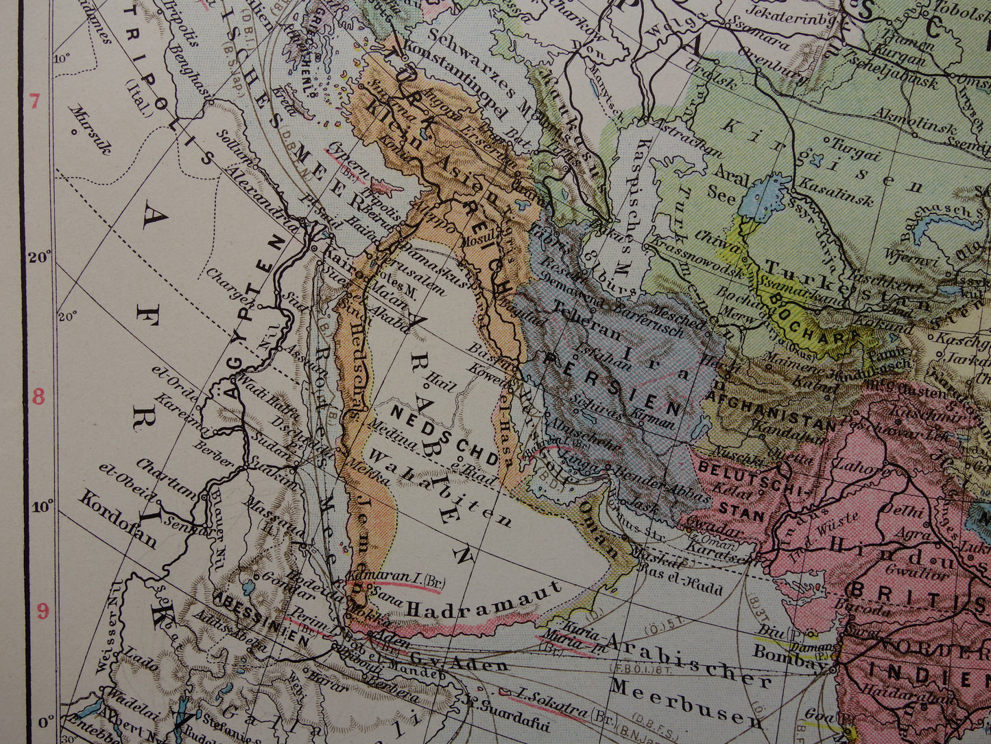ASIA old map of continent Asia from 1913 original antique map