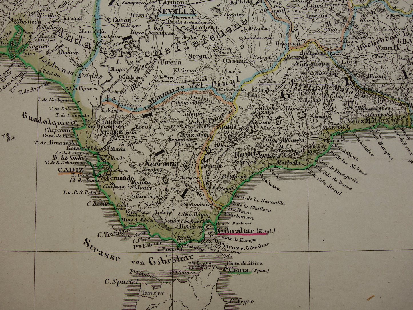 SPANJE Grote oude kaart van Spanje en Portugal 1860 originele antieke landkaart poster 73x89 cm met jaartal