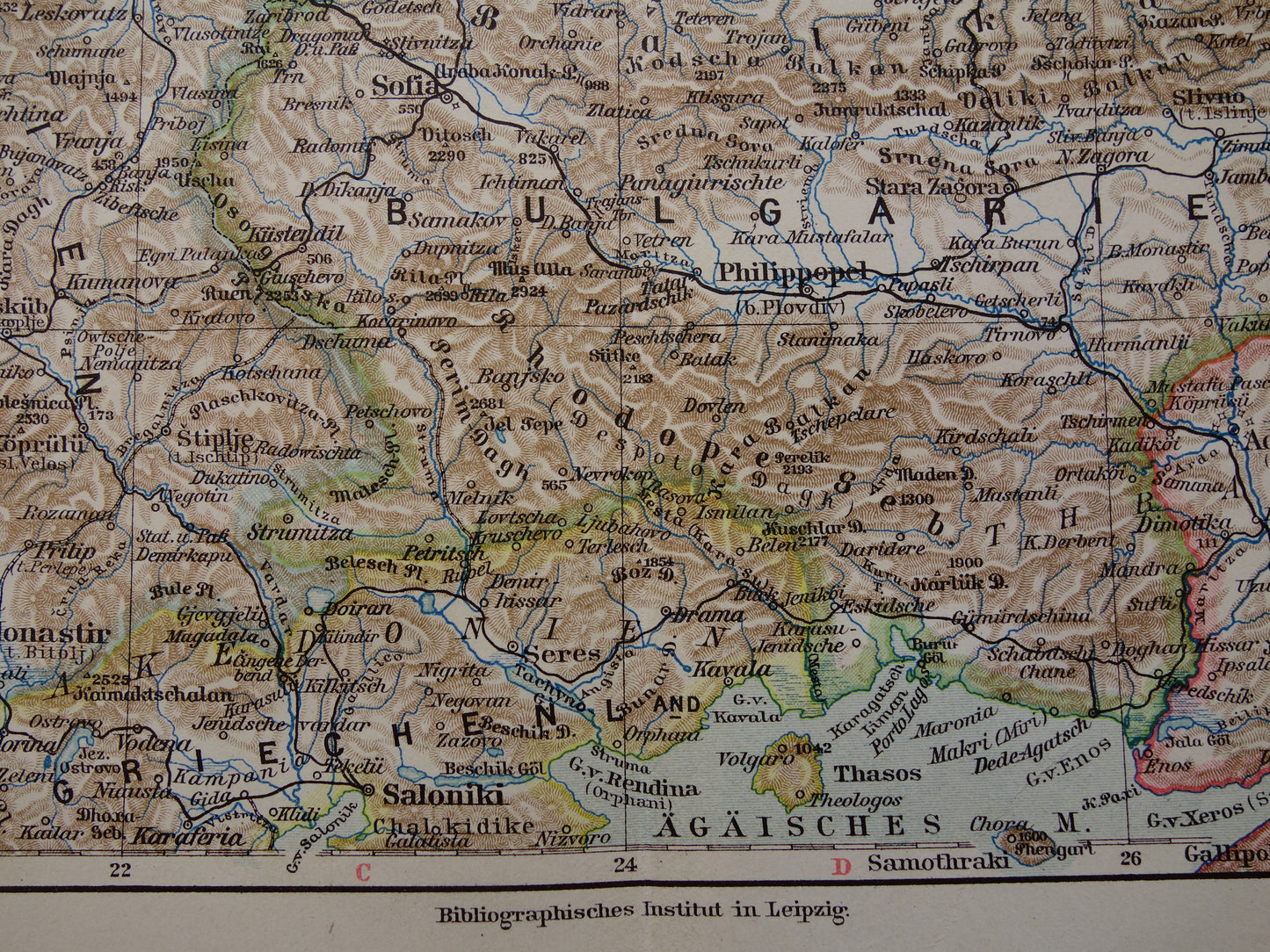 Old map of Romania Bulgaria and Serbia from 1905 Balkans original antique print Varna Sofia Belgrade Bucharest vintage maps