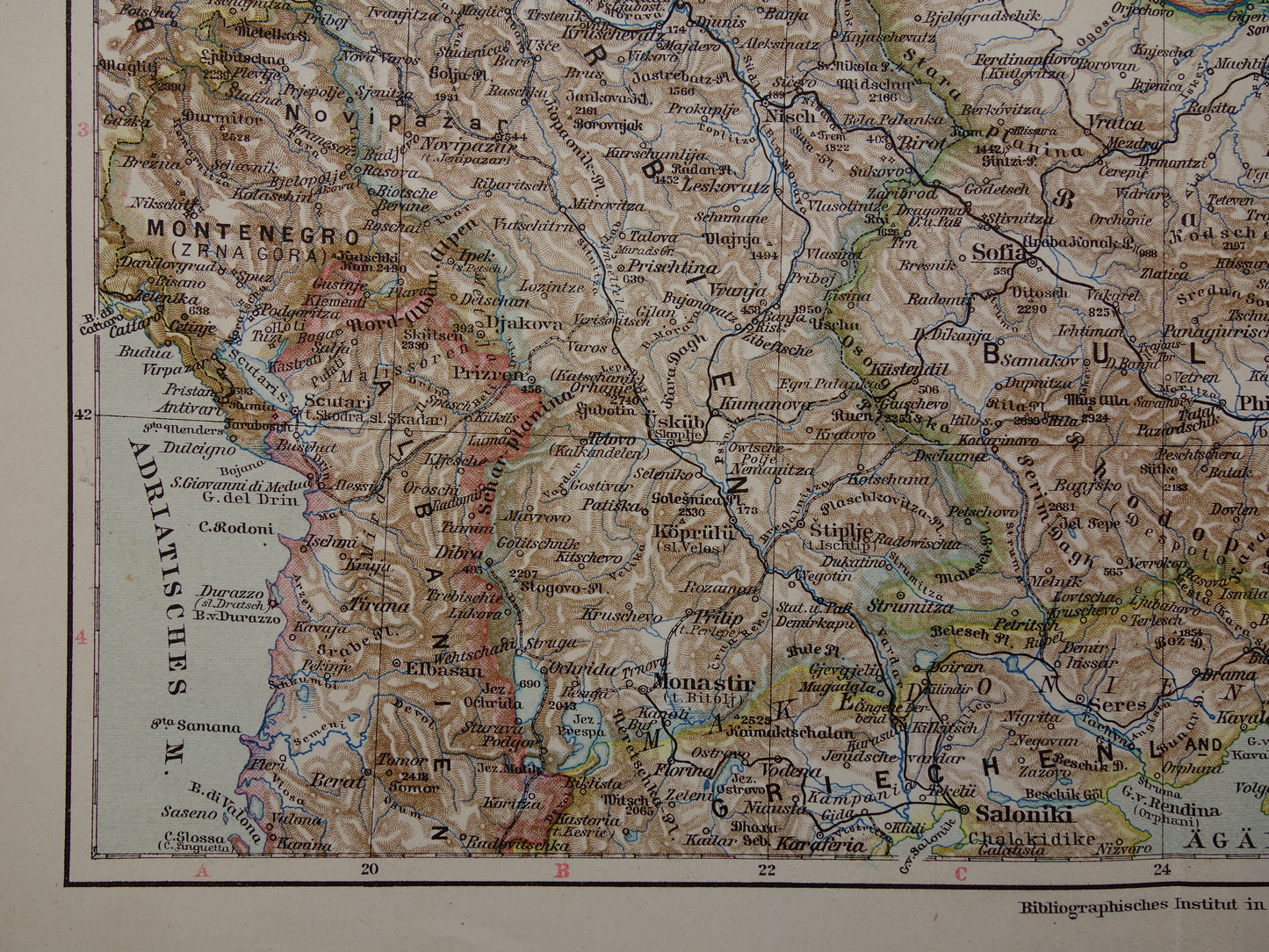 Old map of Romania Bulgaria and Serbia from 1905 Balkans original antique print Varna Sofia Belgrade Bucharest vintage maps