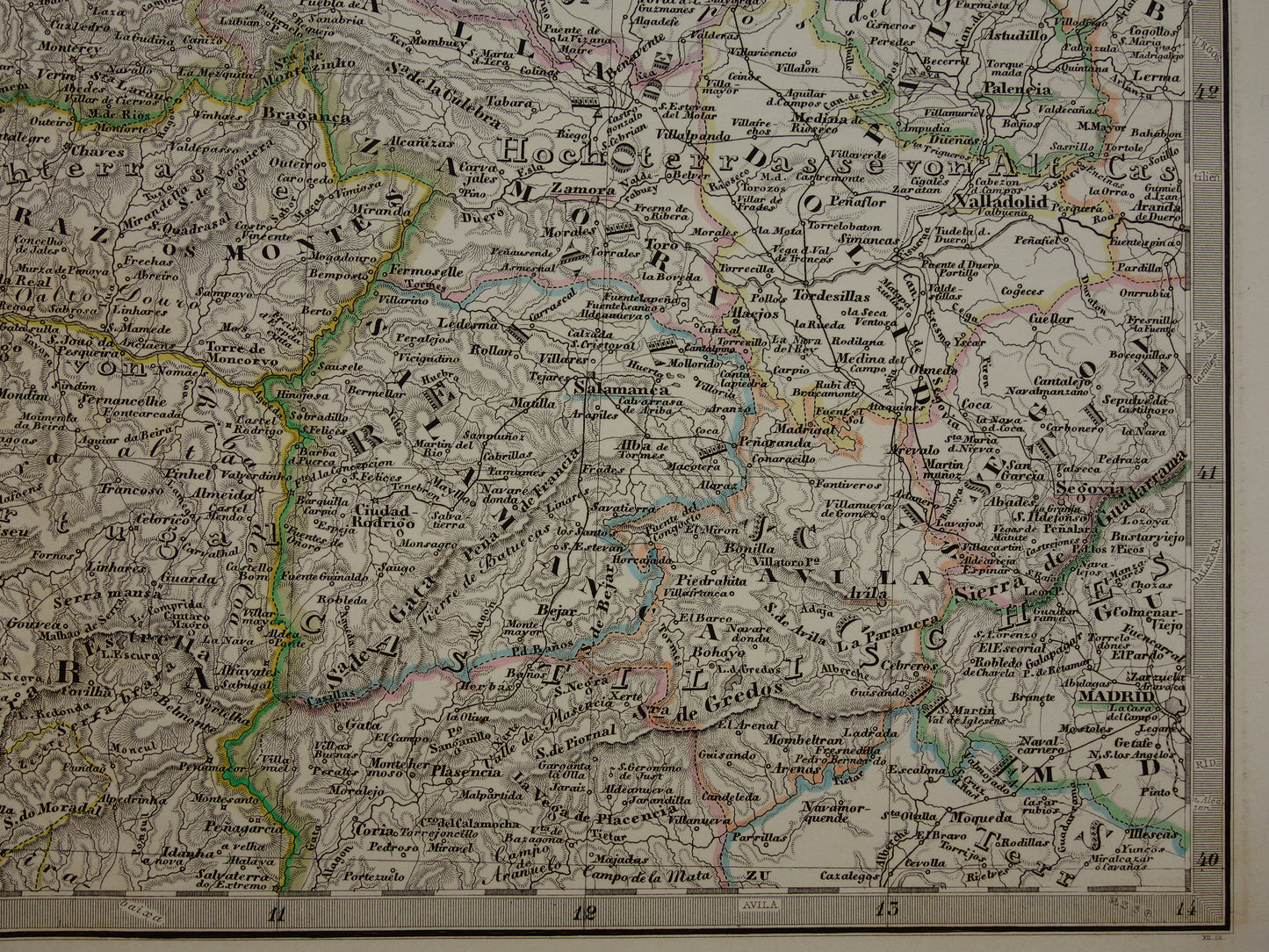 SPANJE Grote oude kaart van Spanje en Portugal 1860 originele antieke landkaart poster 73x89 cm met jaartal