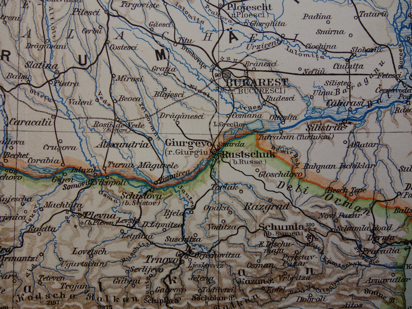Old map of Romania Bulgaria and Serbia from 1905 Balkans original antique print Varna Sofia Belgrade Bucharest vintage maps