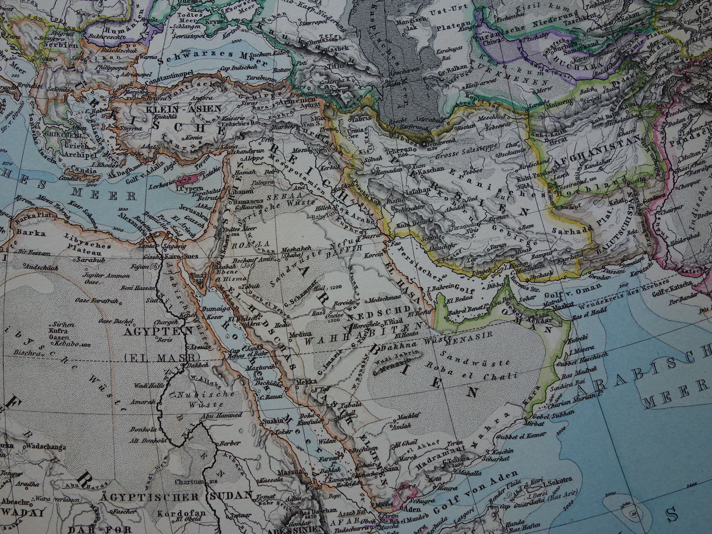 ASIA old map of Asia in 1885 original antique German map China India Indonesia vintage poster