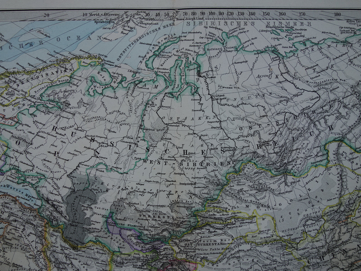 ASIA old map of Asia in 1885 original antique German map China India Indonesia vintage poster