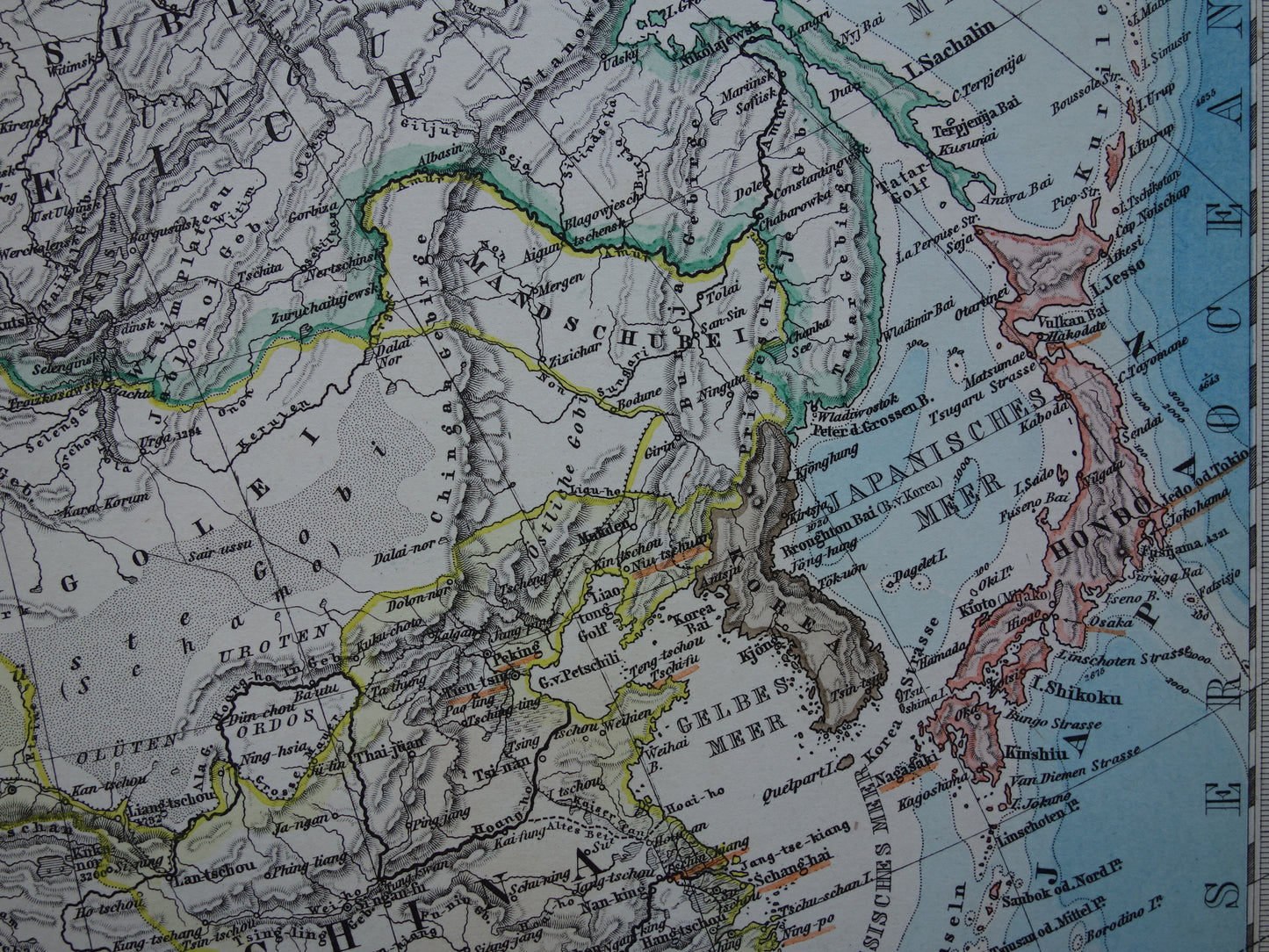 ASIA old map of Asia in 1885 original antique German map China India Indonesia vintage poster