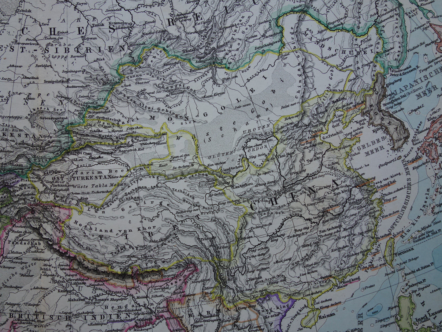 ASIA old map of Asia in 1885 original antique German map China India Indonesia vintage poster