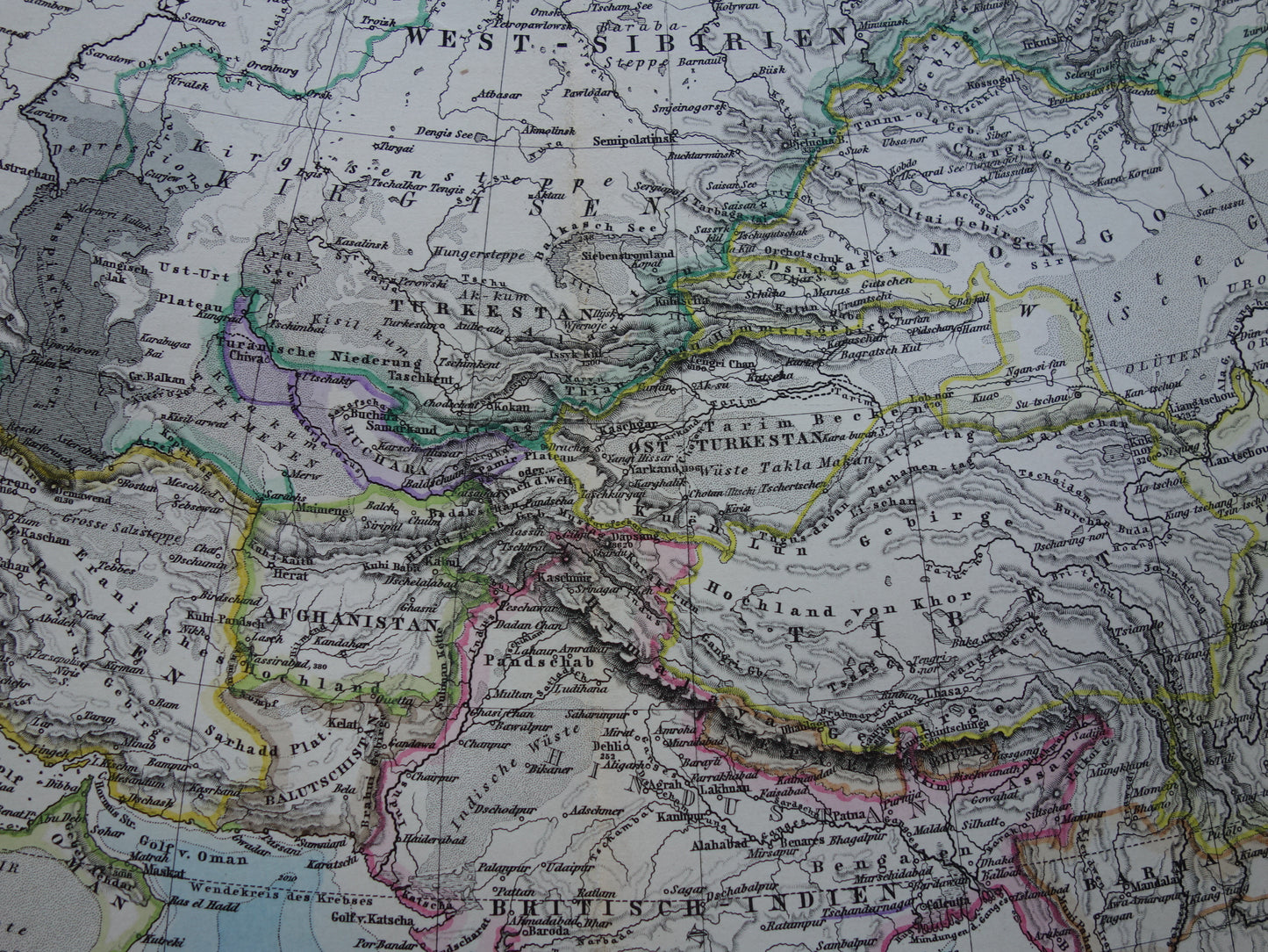 ASIA old map of Asia in 1885 original antique German map China India Indonesia vintage poster
