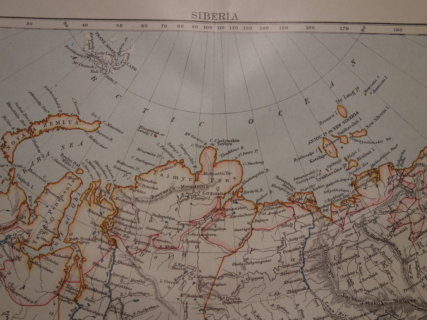 SIBERIË oude Engelse landkaart van Aziatisch Rusland 1887 originele antieke gedetailleerde kaart poster van Russische Rijk