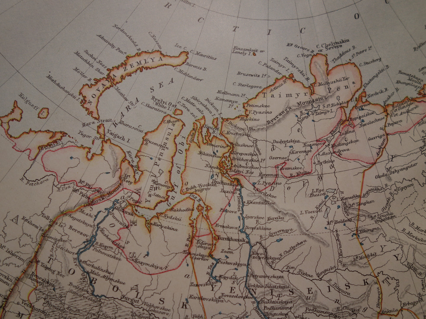 SIBERIË oude Engelse landkaart van Aziatisch Rusland 1887 originele antieke gedetailleerde kaart poster van Russische Rijk