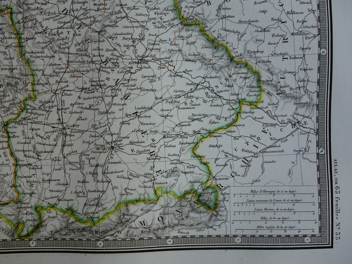 DUITSLAND grote oude Franse kaart van Duitse Bond / Confederatie in 1827 originele antieke handgekleurde landkaart poster