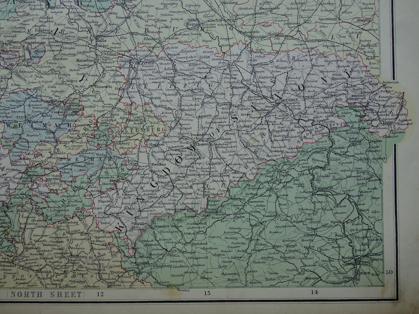 DUITSLAND Grote oude landkaart van Noord-Duitsland uit 1890 originele antieke historische kaart