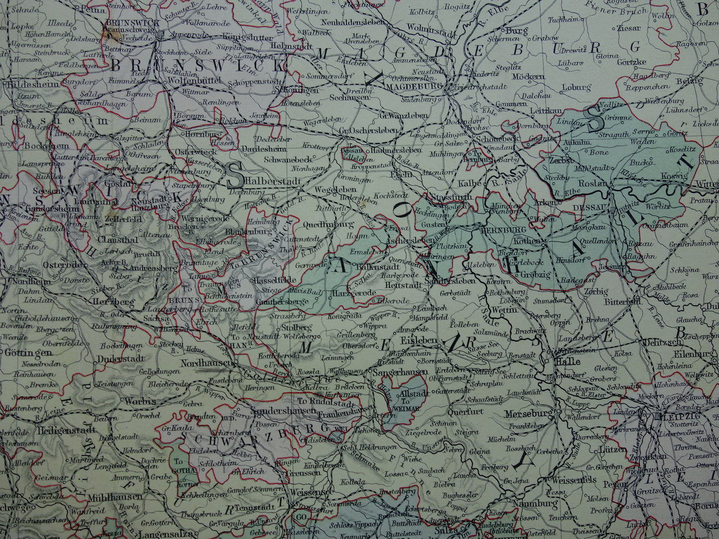 DUITSLAND Grote oude landkaart van Noord-Duitsland uit 1890 originele antieke historische kaart