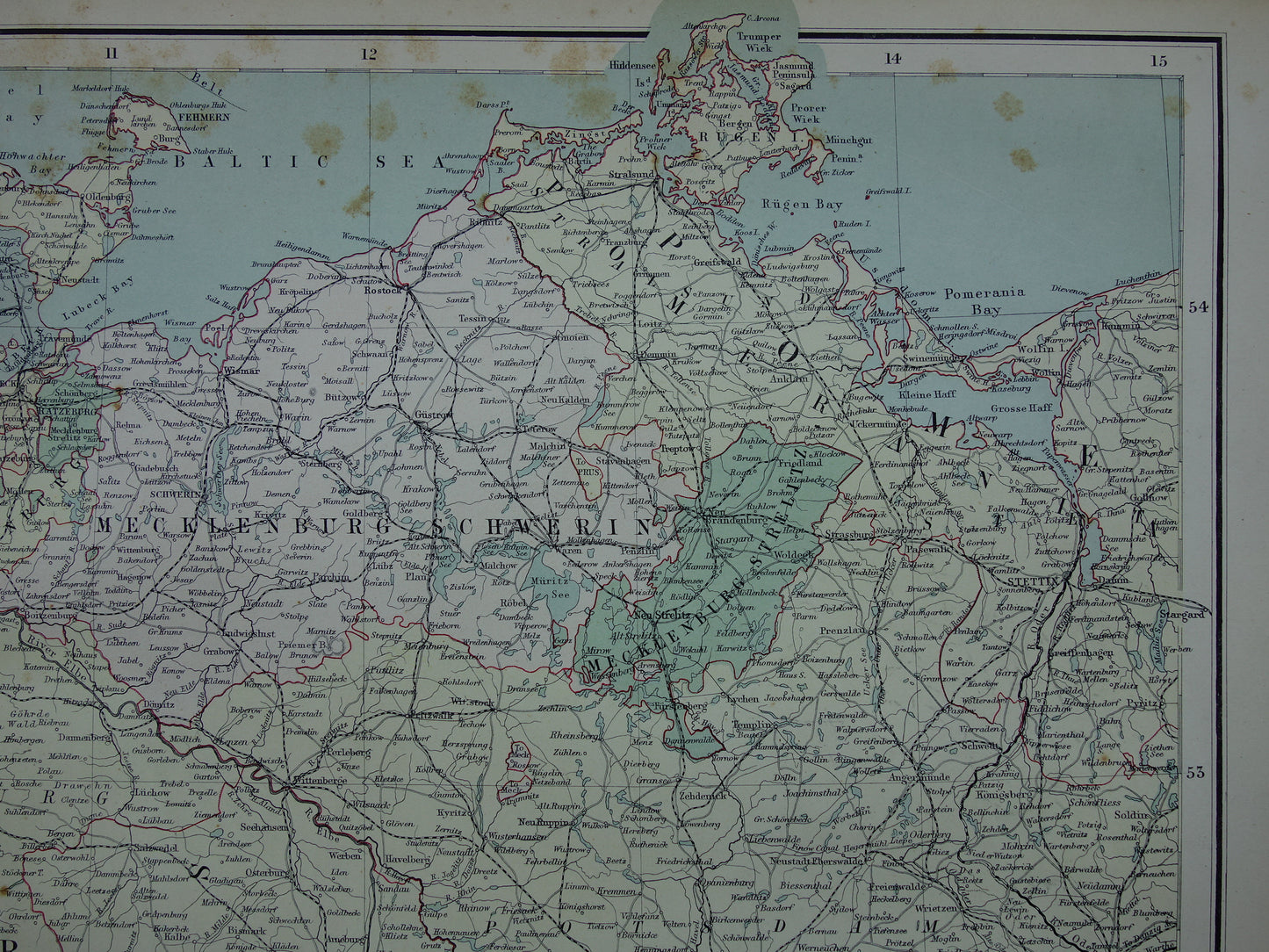 DUITSLAND Grote oude landkaart van Noord-Duitsland uit 1890 originele antieke historische kaart