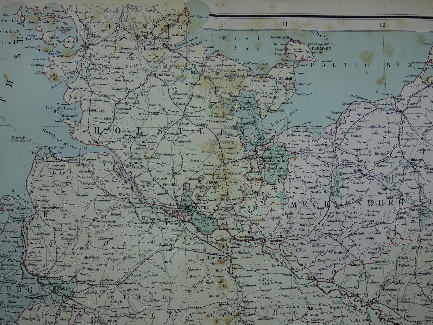 DUITSLAND Grote oude landkaart van Noord-Duitsland uit 1890 originele antieke historische kaart