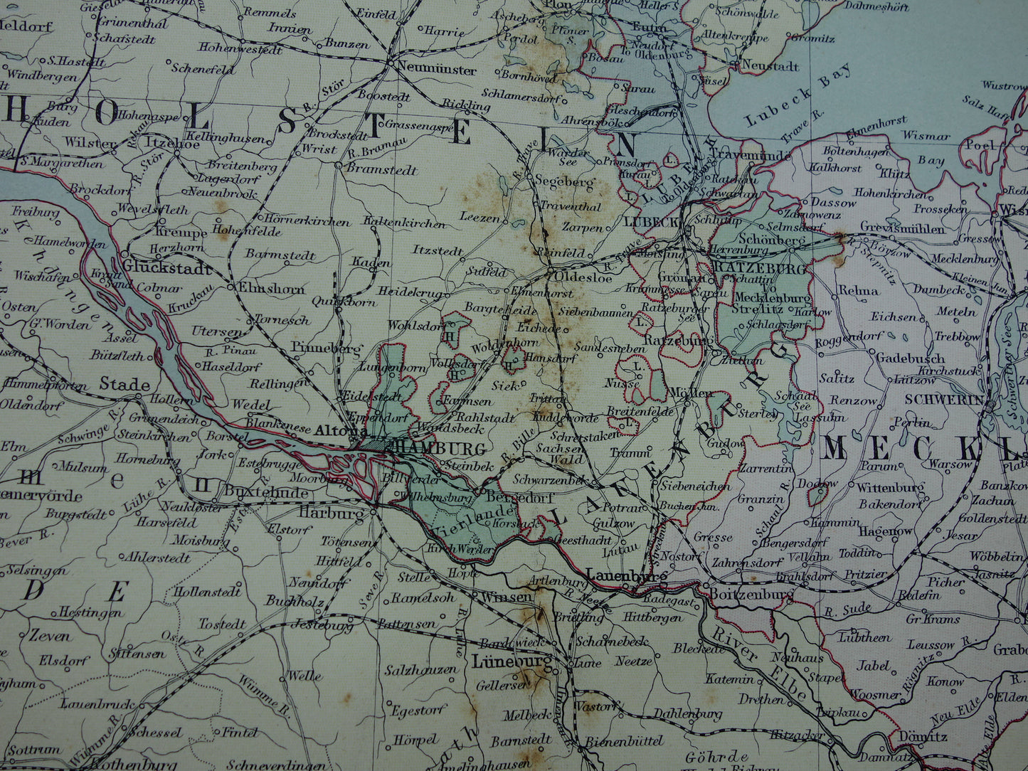 DUITSLAND Grote oude landkaart van Noord-Duitsland uit 1890 originele antieke historische kaart