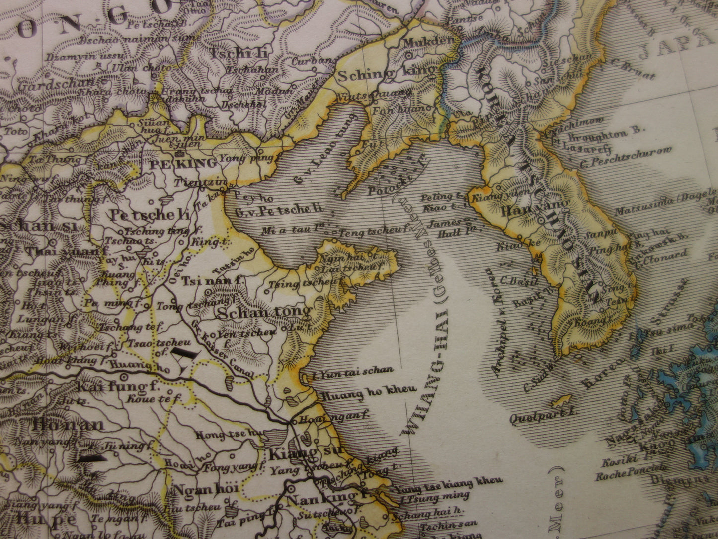 Alte deutsche Karte von China und Japan aus dem Jahr 1863 – originale antike Karte, Vintage-Poster, Asien